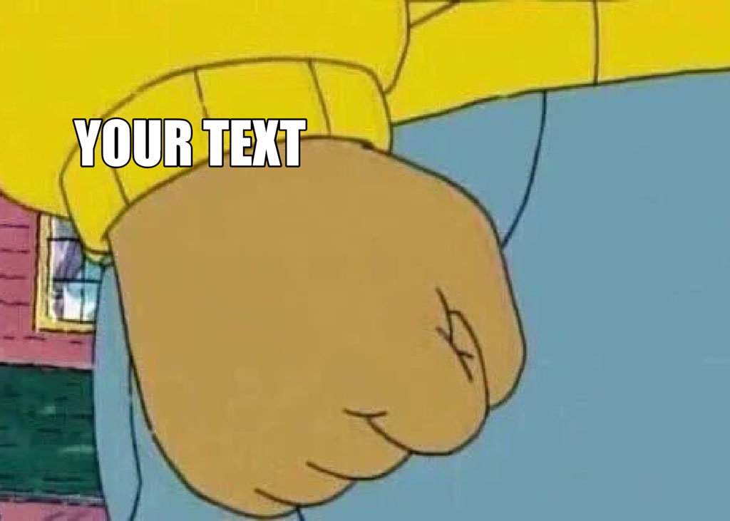 Cartoon character with clenched fist and customizable text overlay