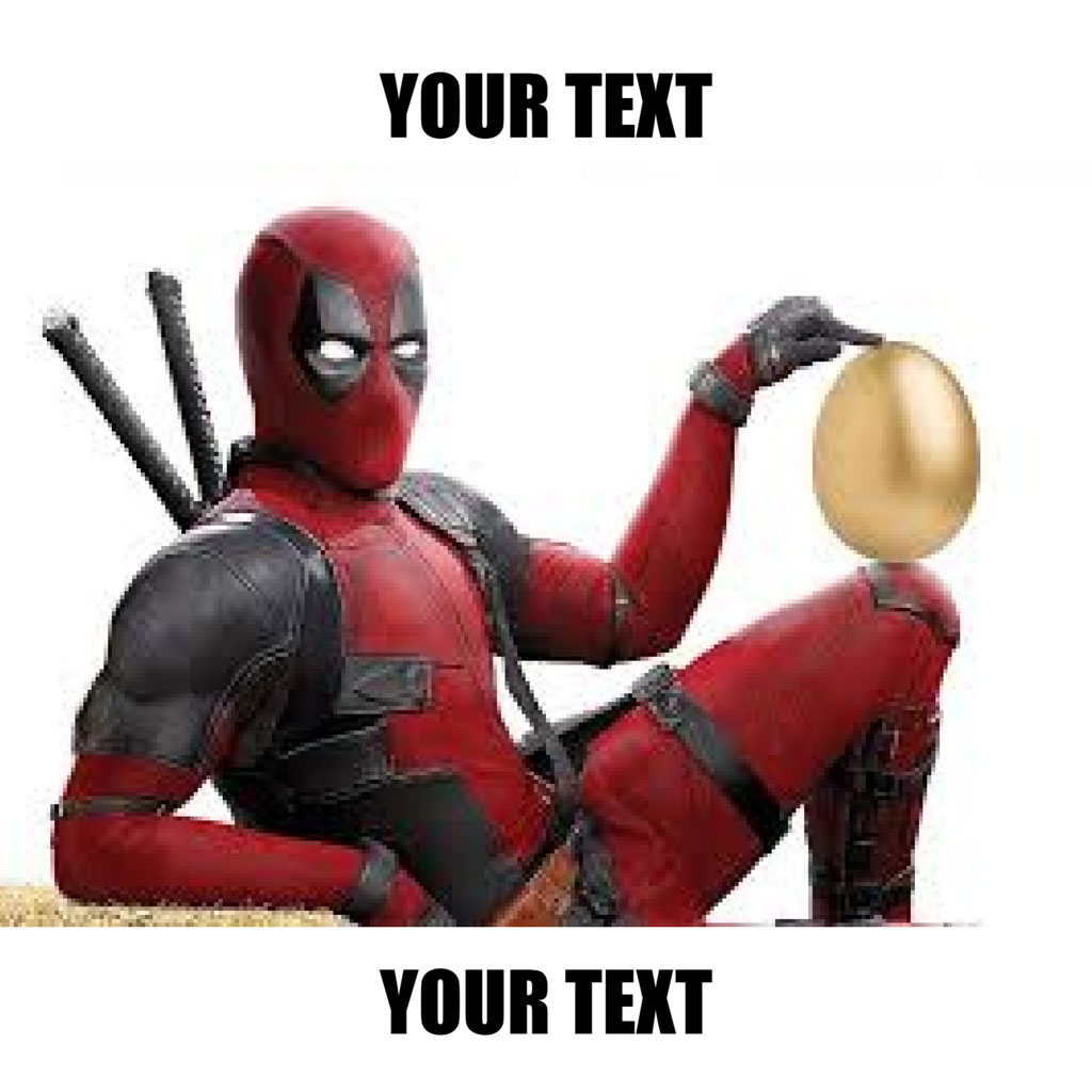Deadpool character sitting with a golden head in place of his own, meme template