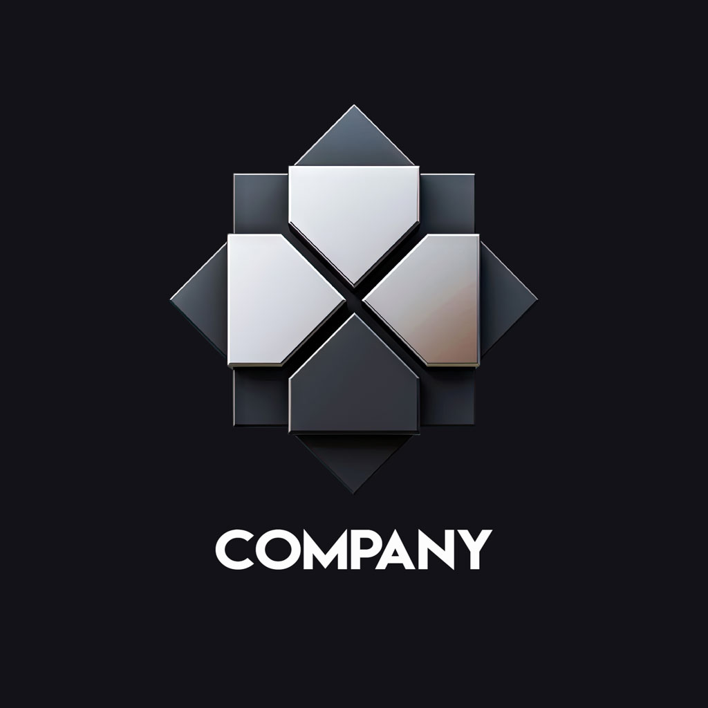 Company logo with a geometric pattern of hexagons