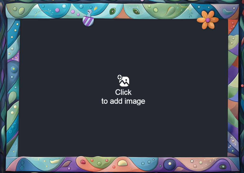 A colorful frame with a black center and decorative border