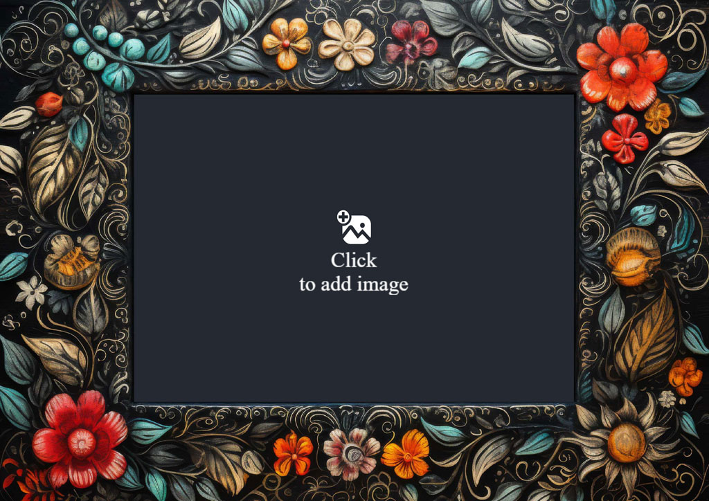 A black rectangular frame surrounded by a floral border
