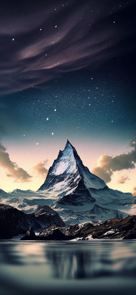 Matterhorn mountain with a starry night sky