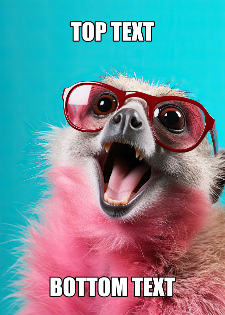 A pink alpaca with red glasses and an open mouth against a blue background.