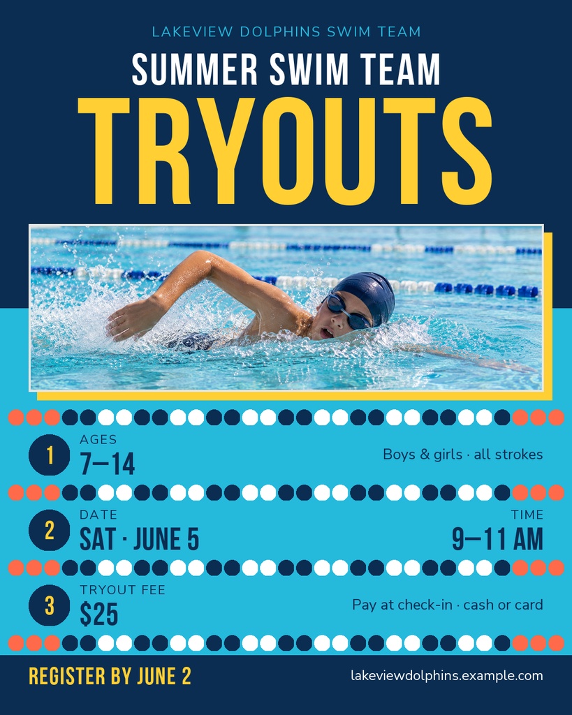 Preview for Summer Swim Team Tryouts Portrait Post Template