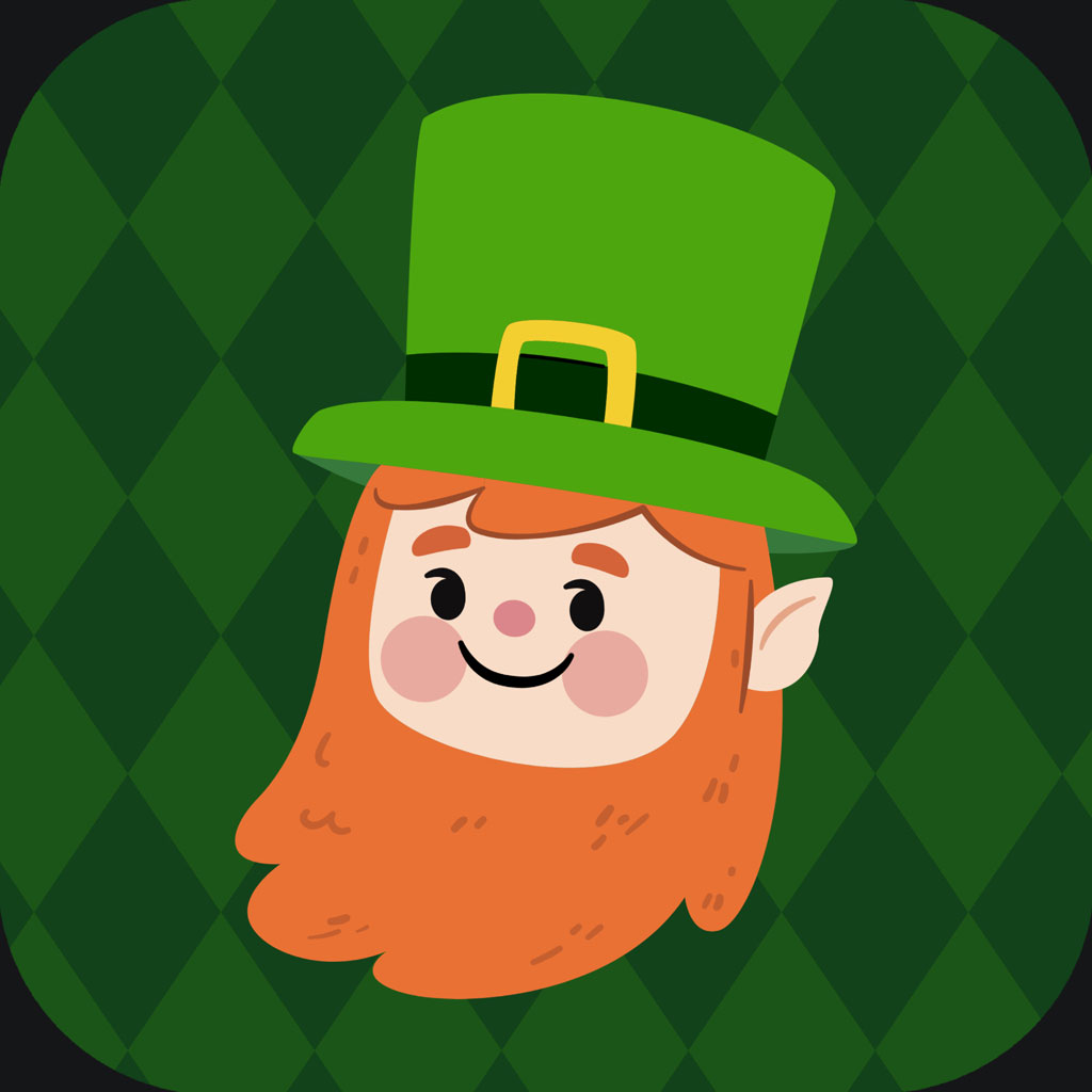Cartoon leprechaun with green hat and orange beard