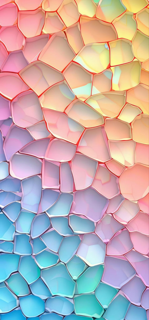 Iridescent mosaic pattern with pastel-colored, glossy tiles