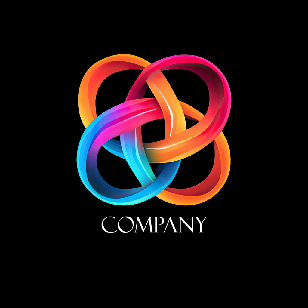 Company logo with interconnected rings in a rainbow gradient