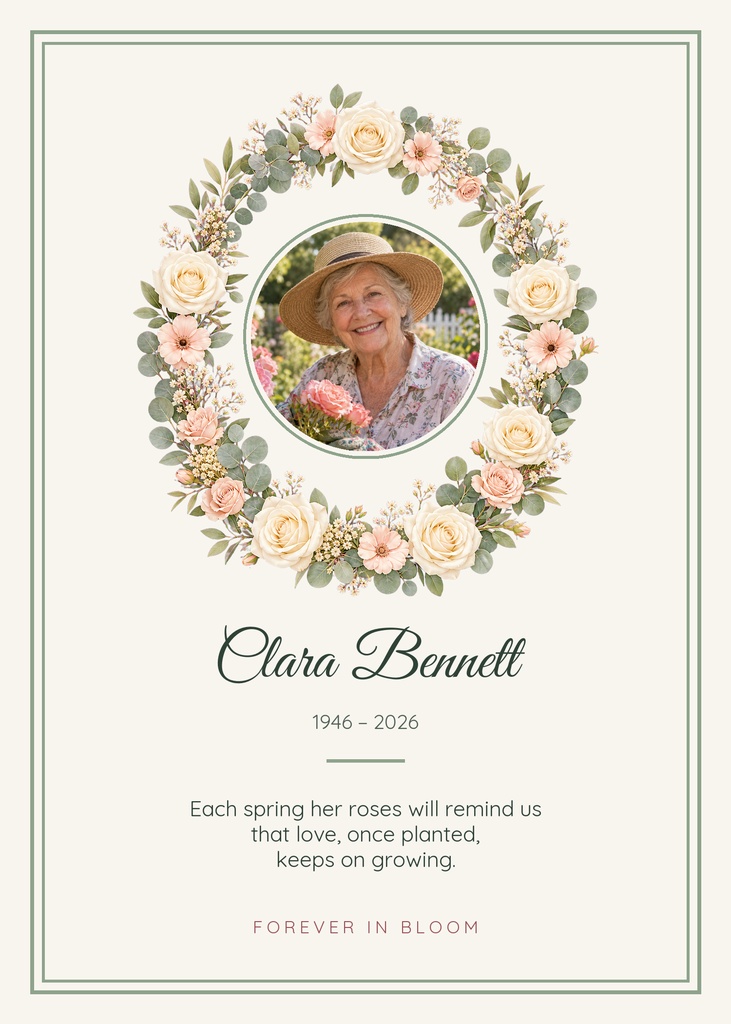 Preview for Where The Roses Grow Remembrance Card Template