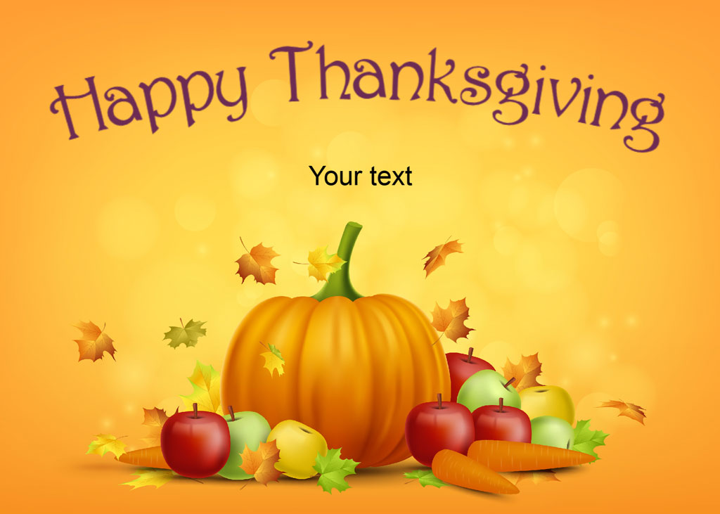 Thanksgiving greeting card with pumpkin and apples