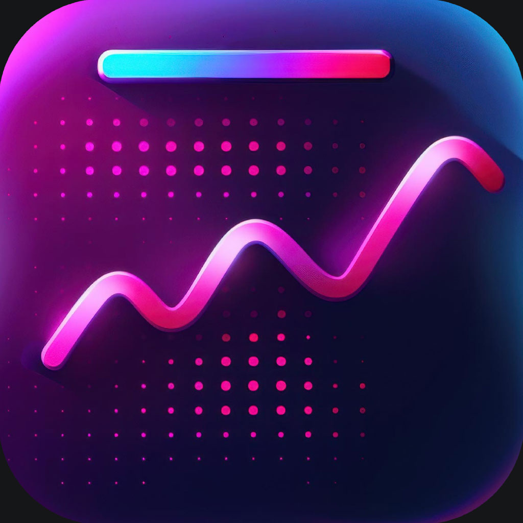 A modern app design template with a gradient background and wavy line