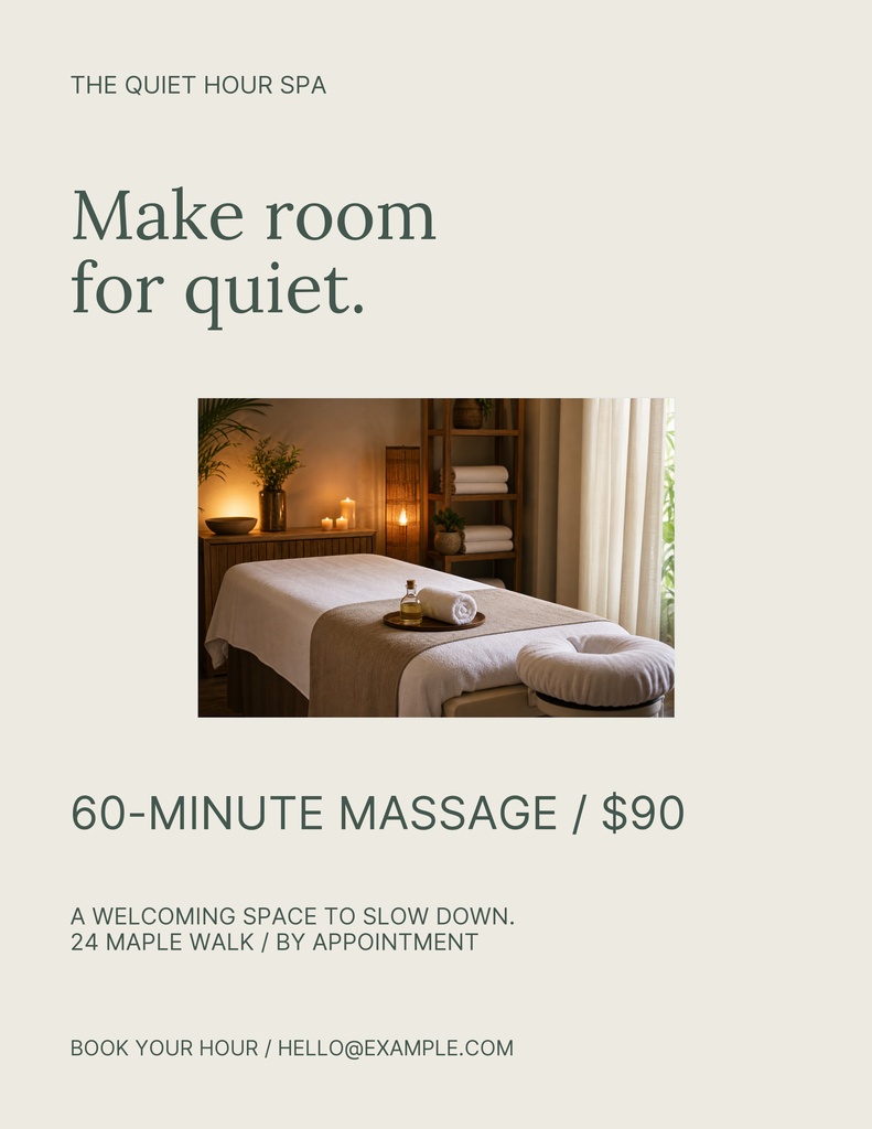 Preview for The Quiet Hour Spa Letter Flyer Template