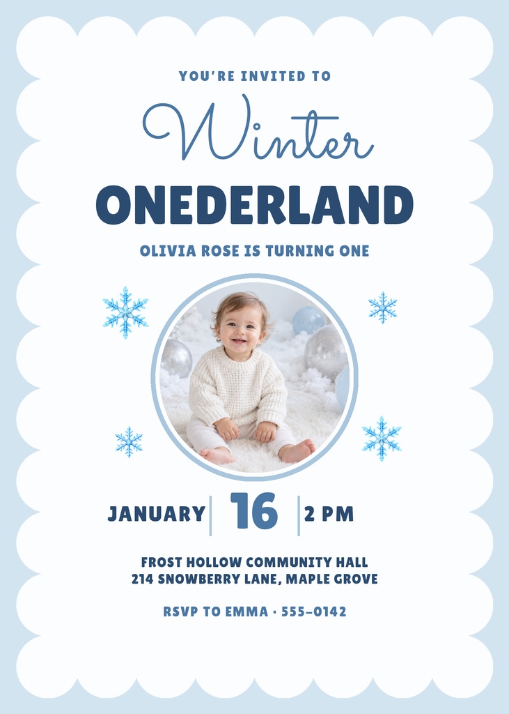 Preview for Winter Onederland 5 × 7 Invitation Template