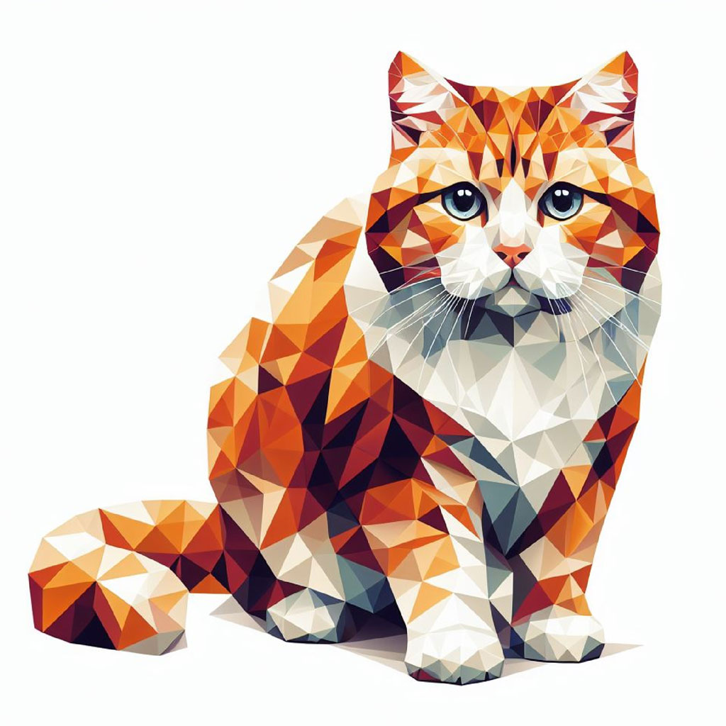 A geometric cat sticker with a multicolored cat design