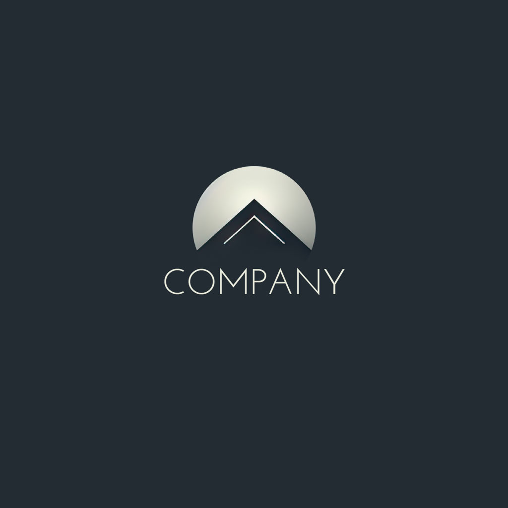 Company logo with a stylized design on a dark background