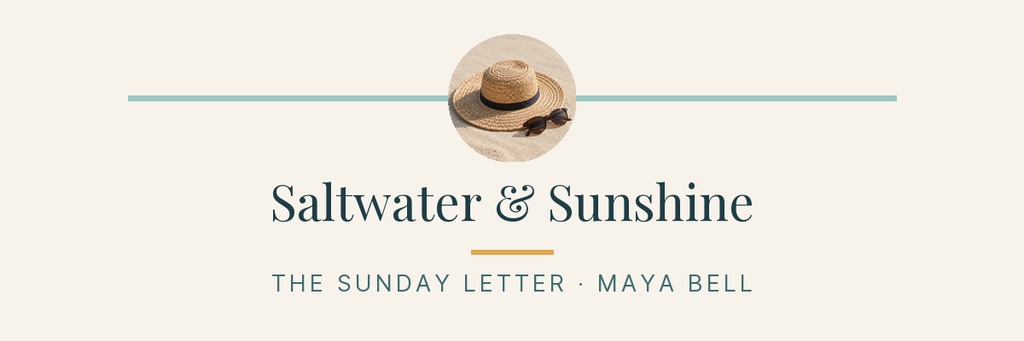 Minimal coastal banner with a straw hat icon and the words Saltwater and Sunshine.