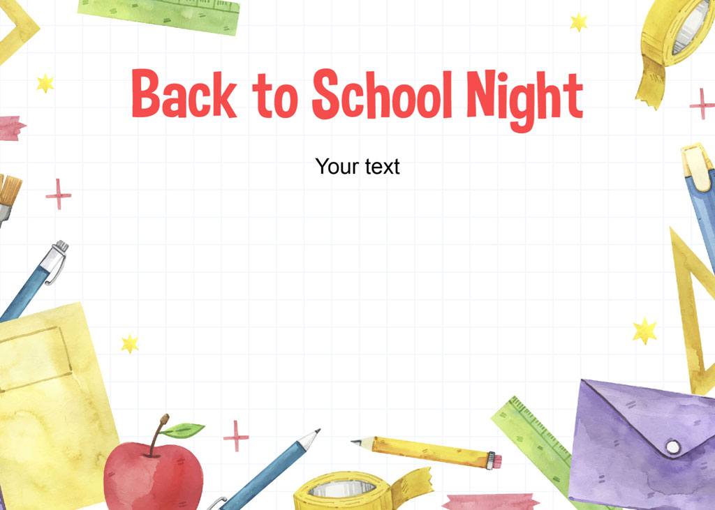 Back to School Night template with school supplies