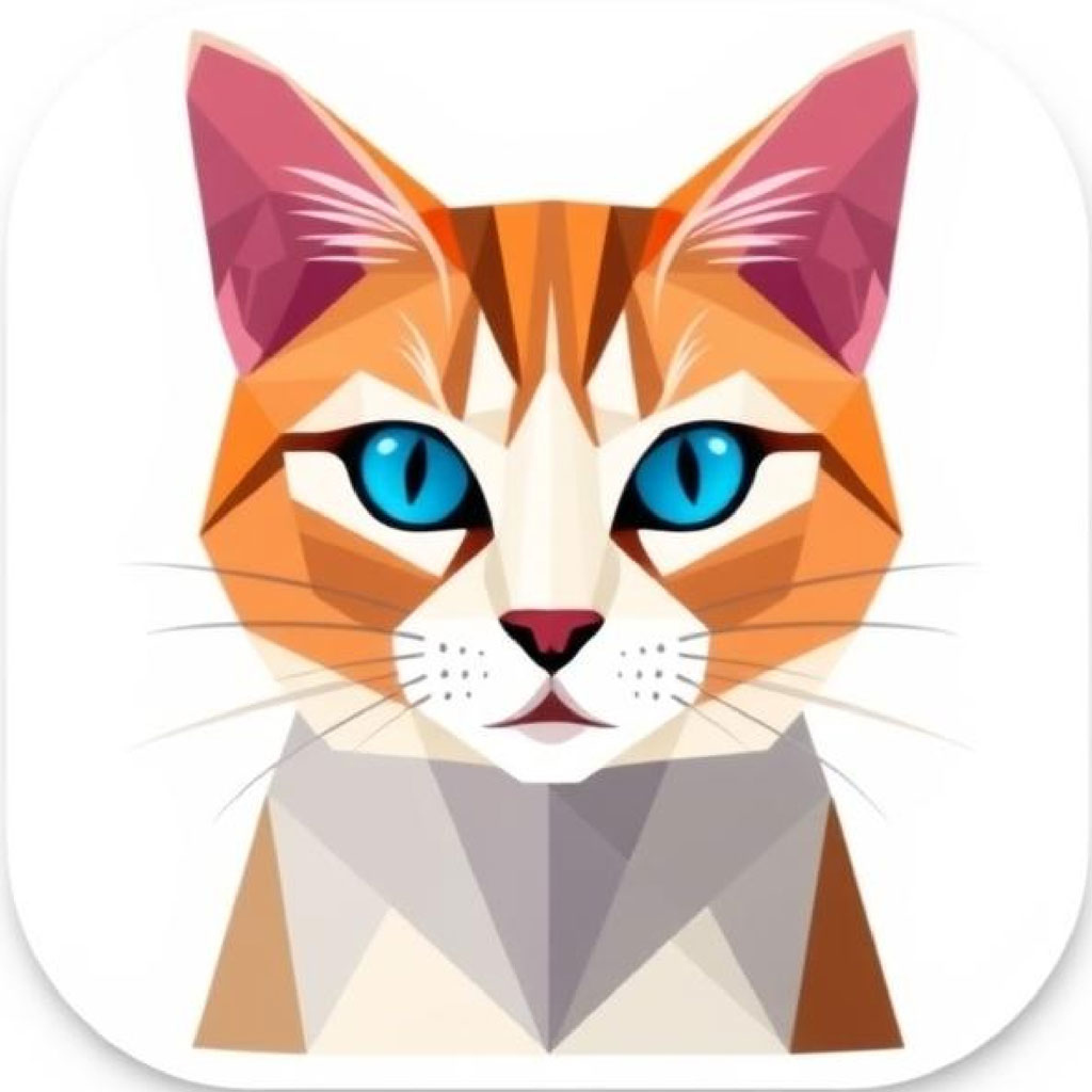 Low-poly cat face with blue eyes