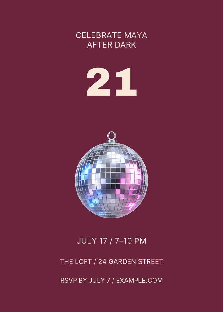 Preview for Twenty One, After Dark 5 × 7 Invitation Template