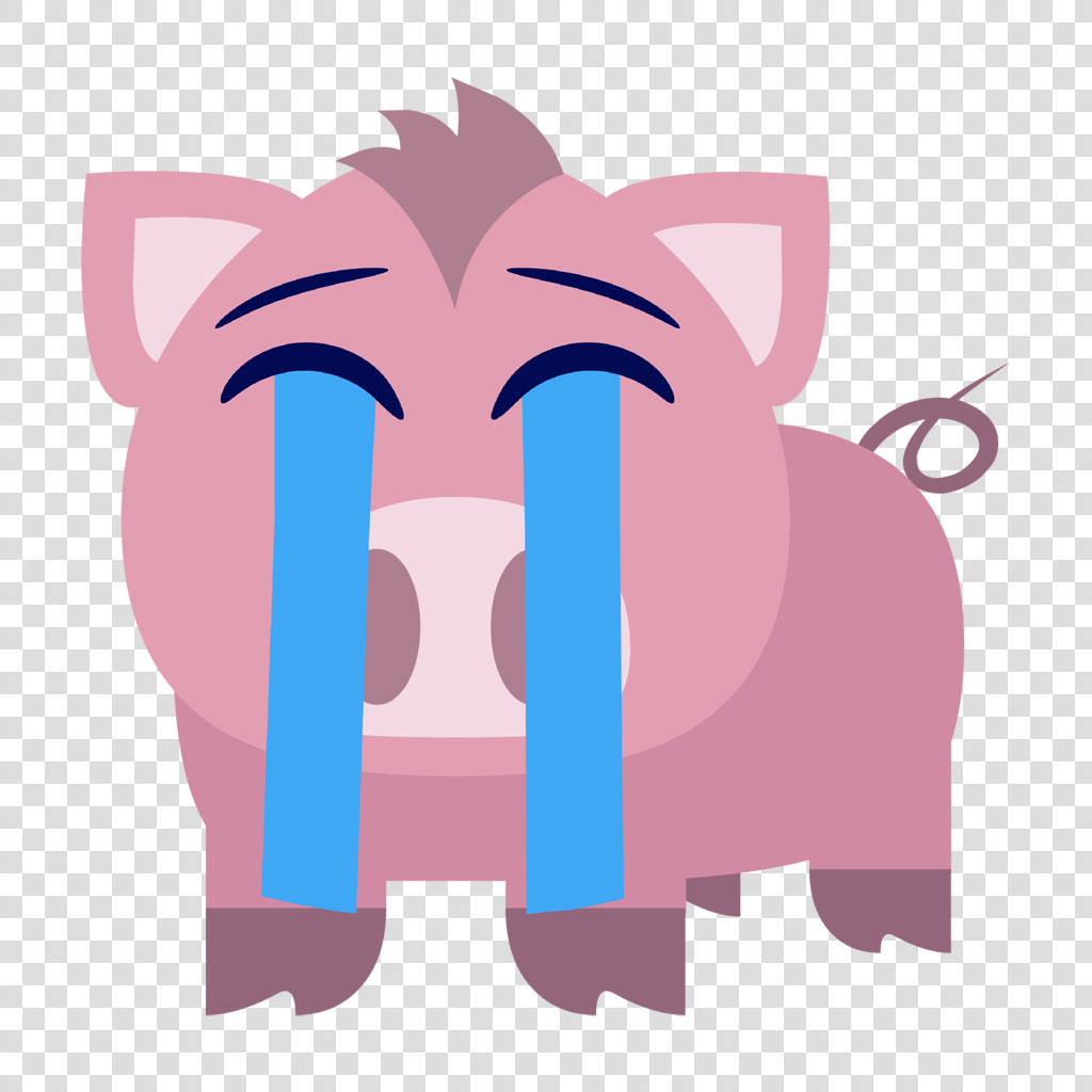 Illustration of a crying pig with blue tears