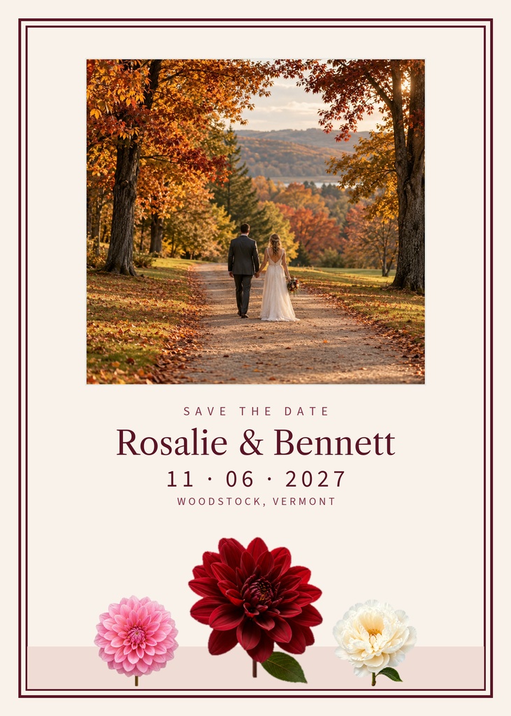 Preview for Burgundy Dahlia Wedding Save The Date Template