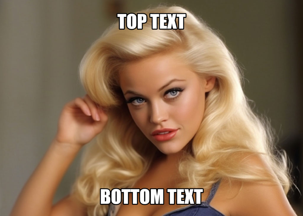 Blonde woman with 'TOP TEXT' and 'BOTTOM TEXT' overlay