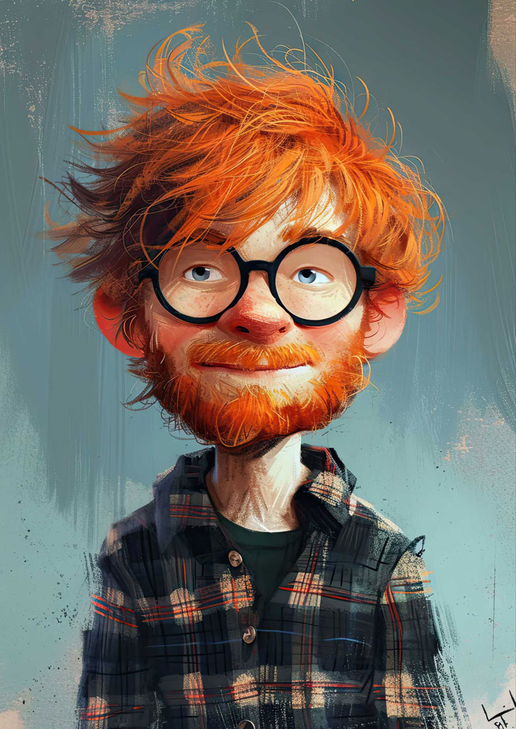 Illustration of a man with red hair and beard wearing glasses and plaid shirt