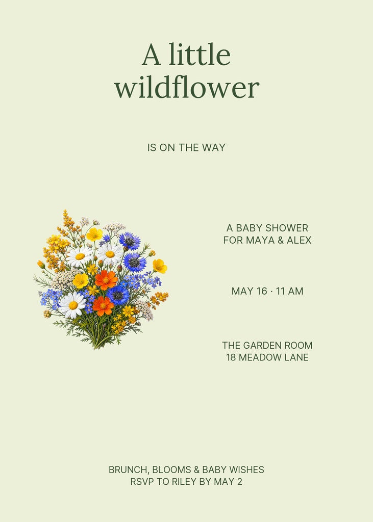 Preview for Little Wildflower 5 × 7 Invitation Template