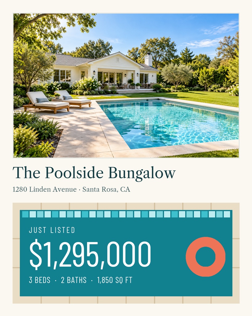 Preview for The Poolside Bungalow Listing Portrait Post Template