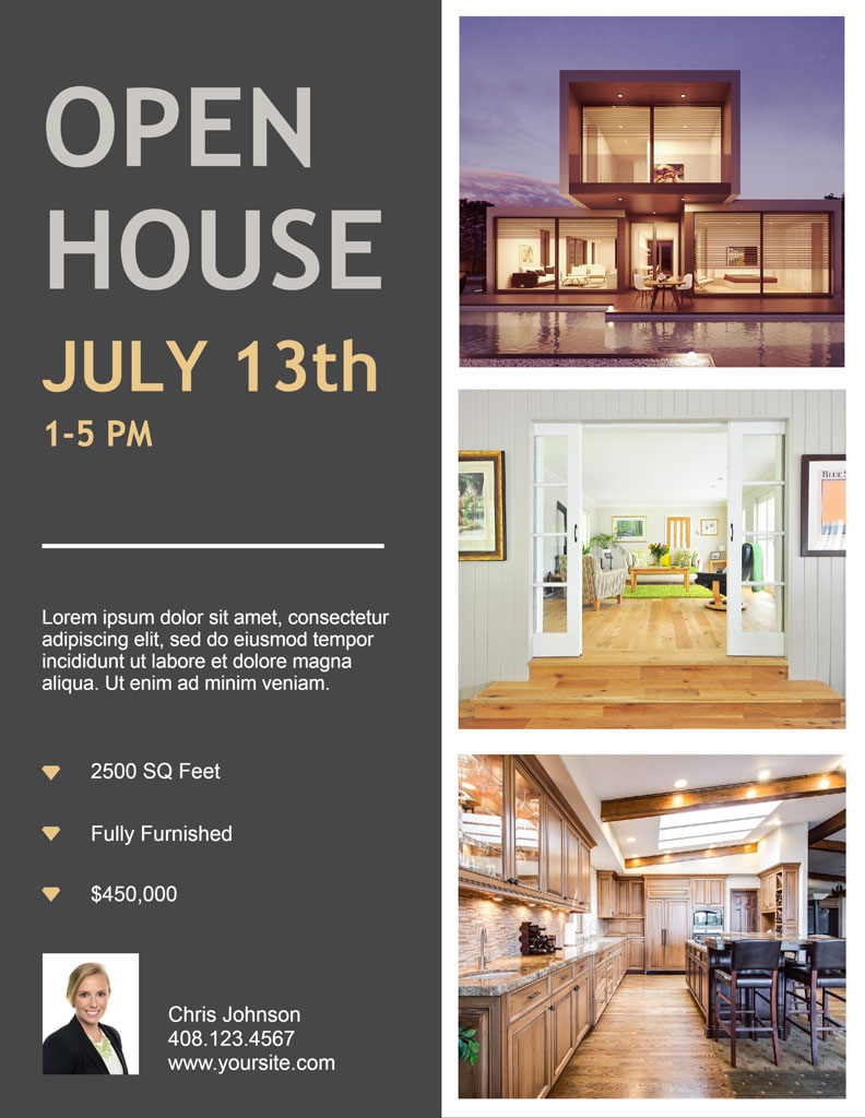 Open house advertisement featuring a modern home