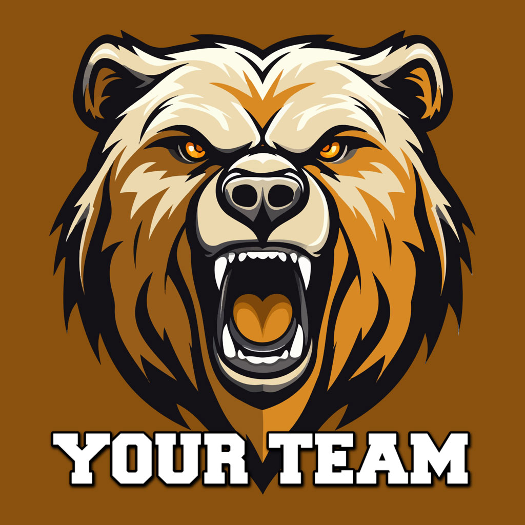 Cartoon bear head with open mouth and sharp teeth