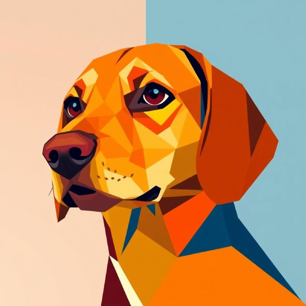 Geometric portrait of a woman with a multicolored background