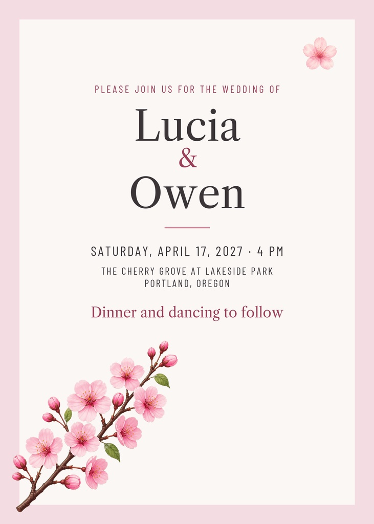 Preview for Cherry Blossom Save The Date 5 × 7 Invitation Template
