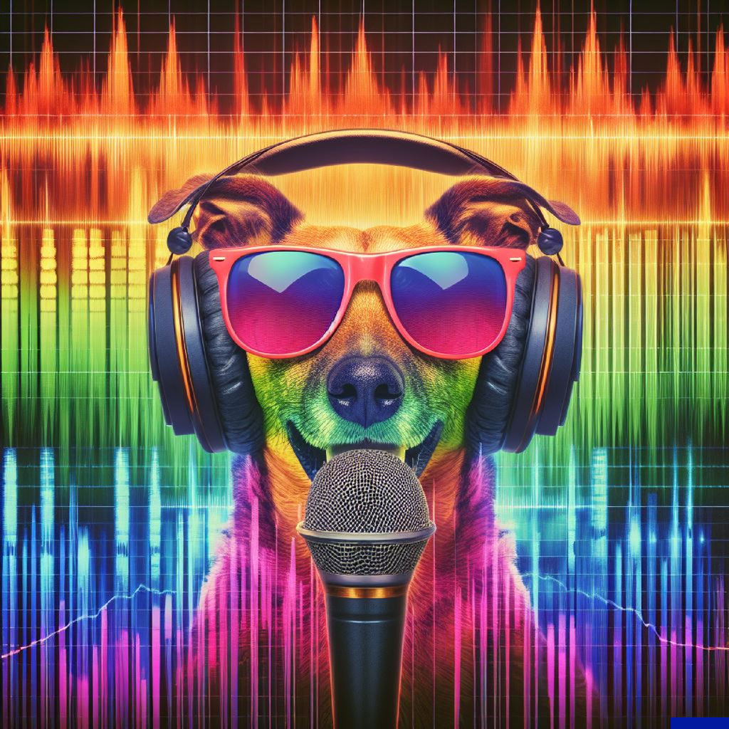 Detailed neon green dog illustration on black background