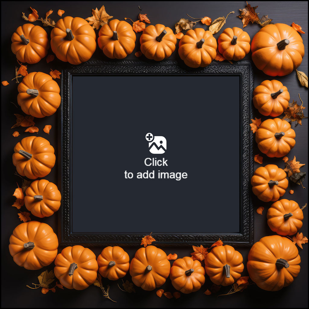 Black frame with orange pumpkins and autumn leaves