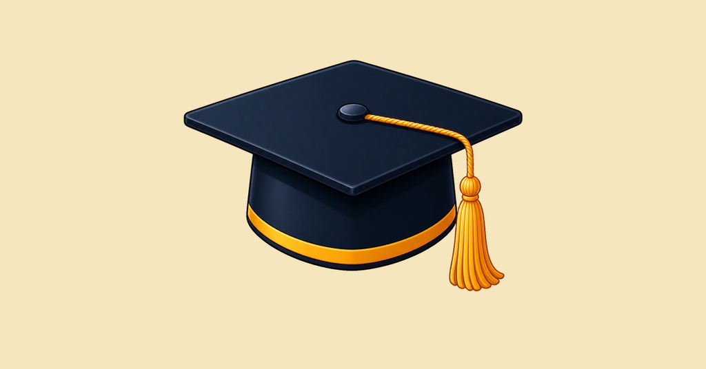 A navy graduation cap with a gold tassel on a light background.