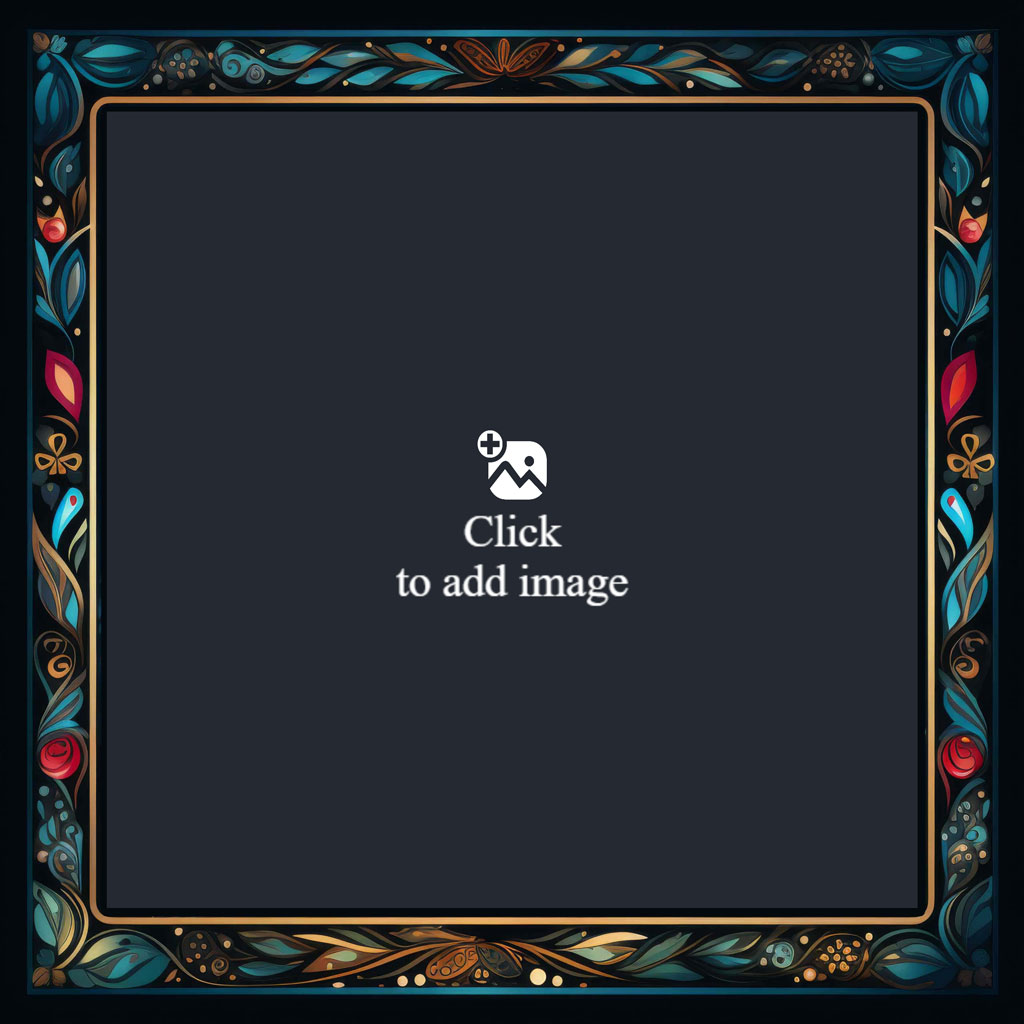 An ornate frame with a dark center and floral patterns on the border.