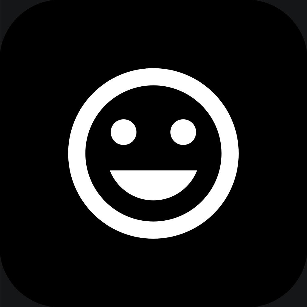 White smiley face icon on black background