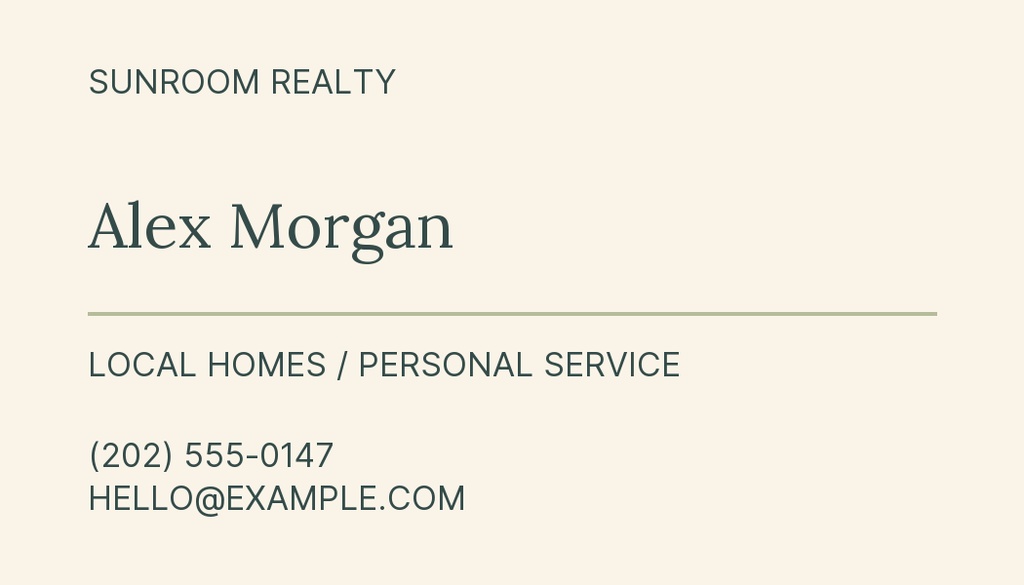 Preview for Sunroom Open House Agent Contact Card Template