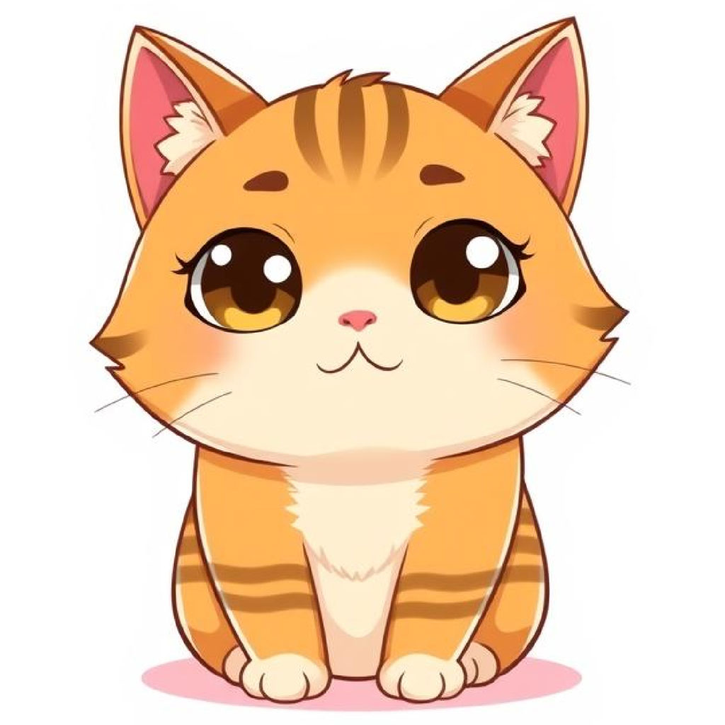 Illustration of a cute orange tabby cat with large eyes and a sweet expression