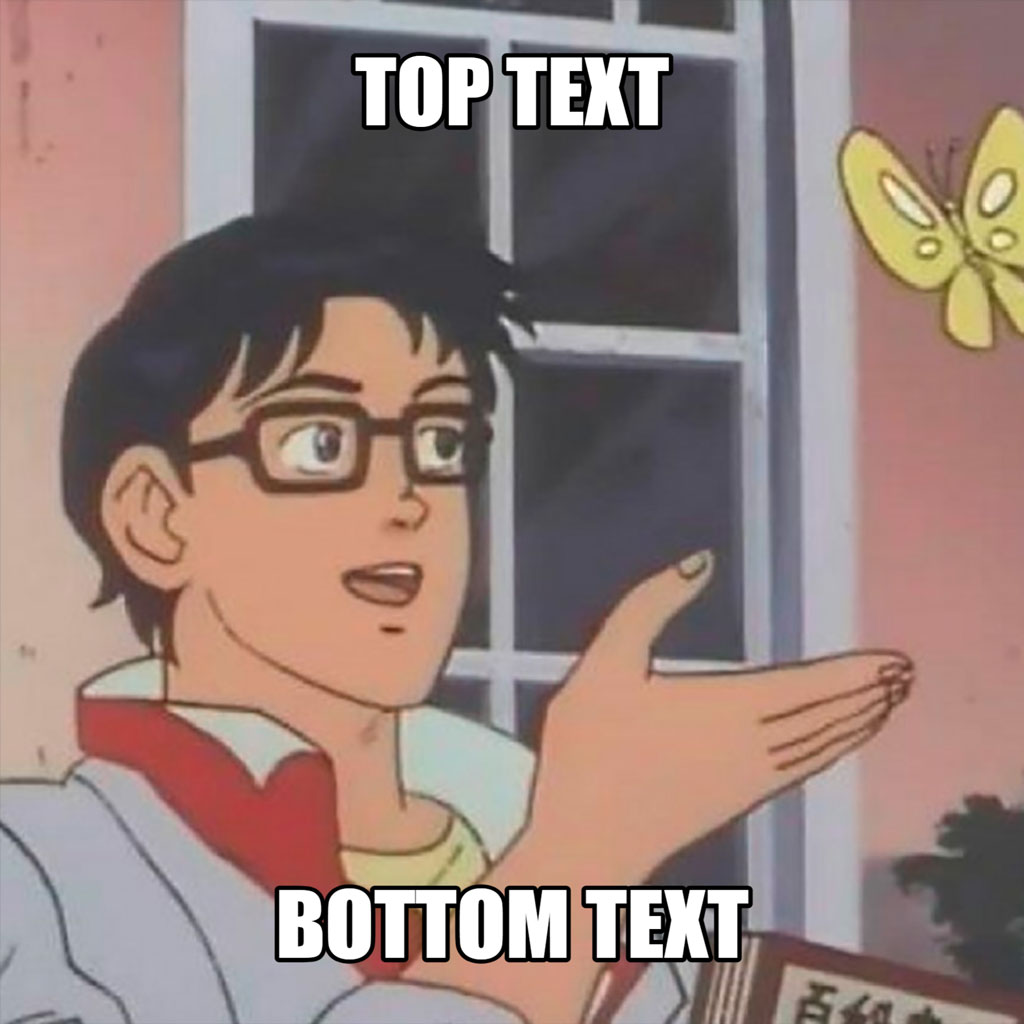 Cartoon character with glasses looking at a yellow butterfly near a window.