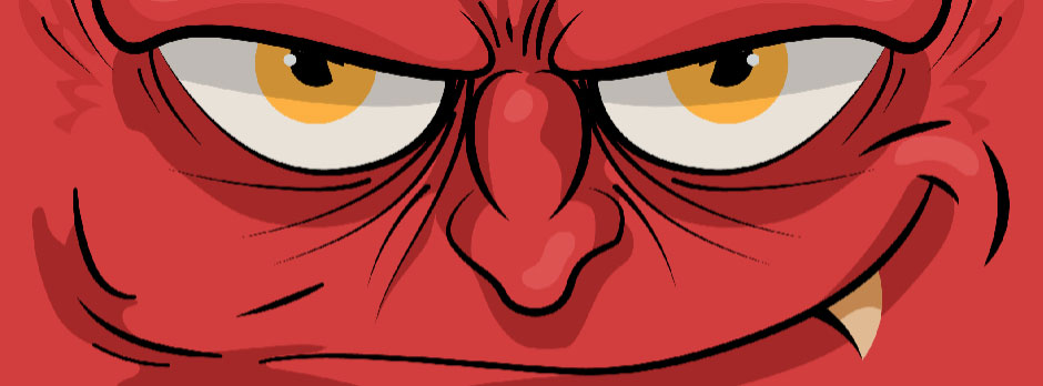 Angry red devil face cartoon illustration