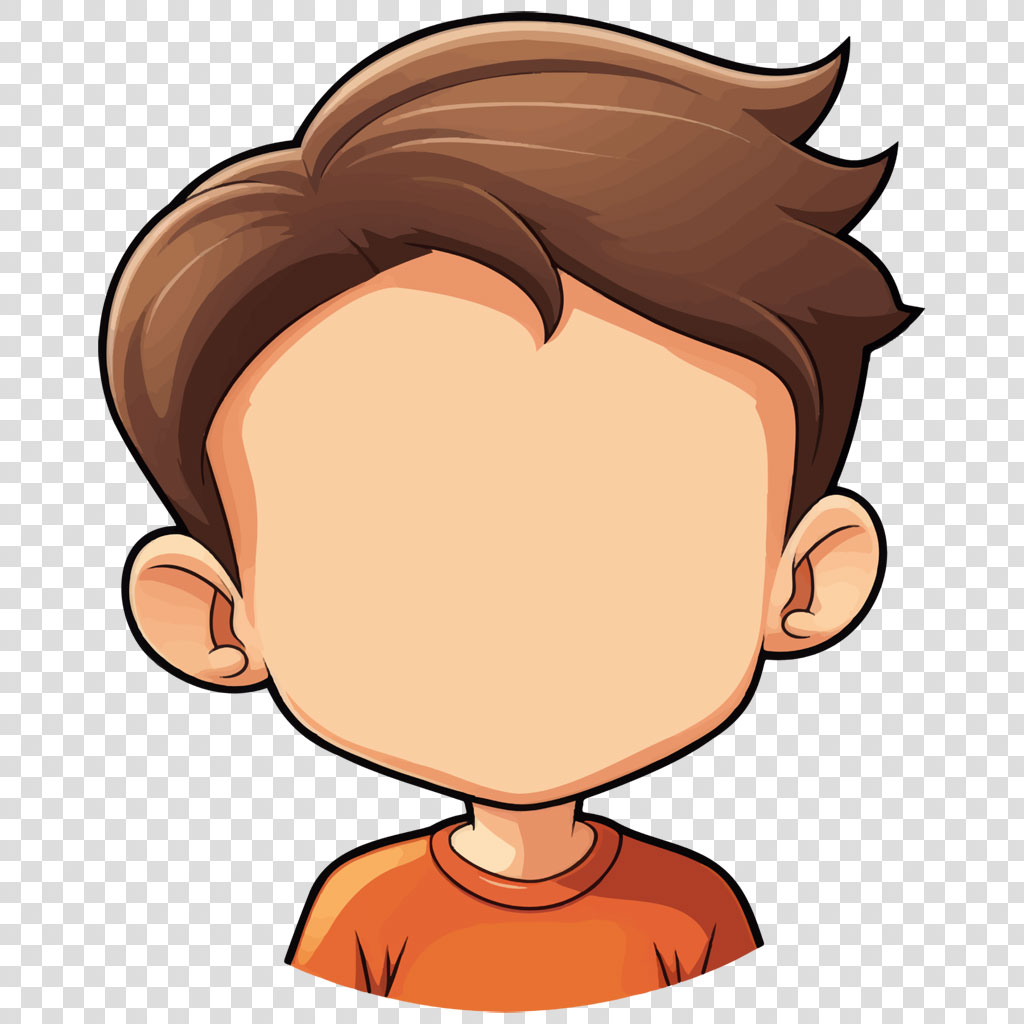 Cartoon boy with brown hair and orange shirt