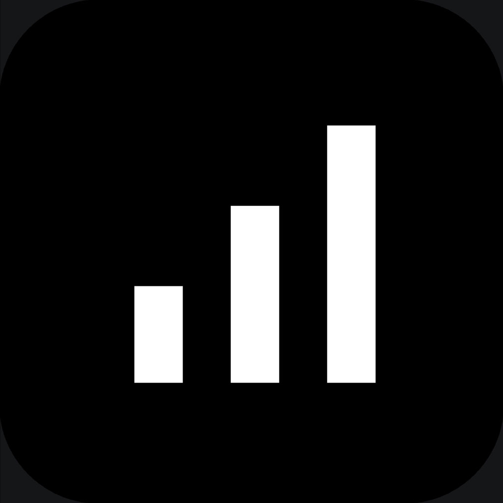White bar chart icon on black background
