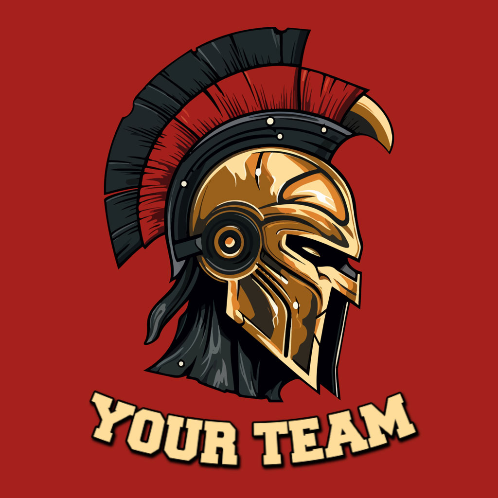 Gold Spartan helmet with red and black crest