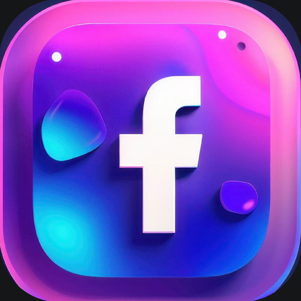 Facebook app icon with a white 'f' on a purple and blue background