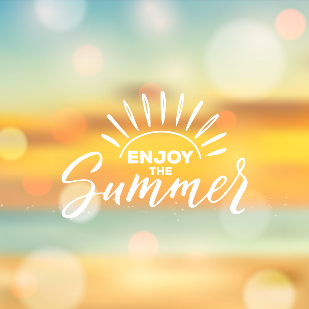 Blurry beach scene with 'Enjoy the Summer' text overlay