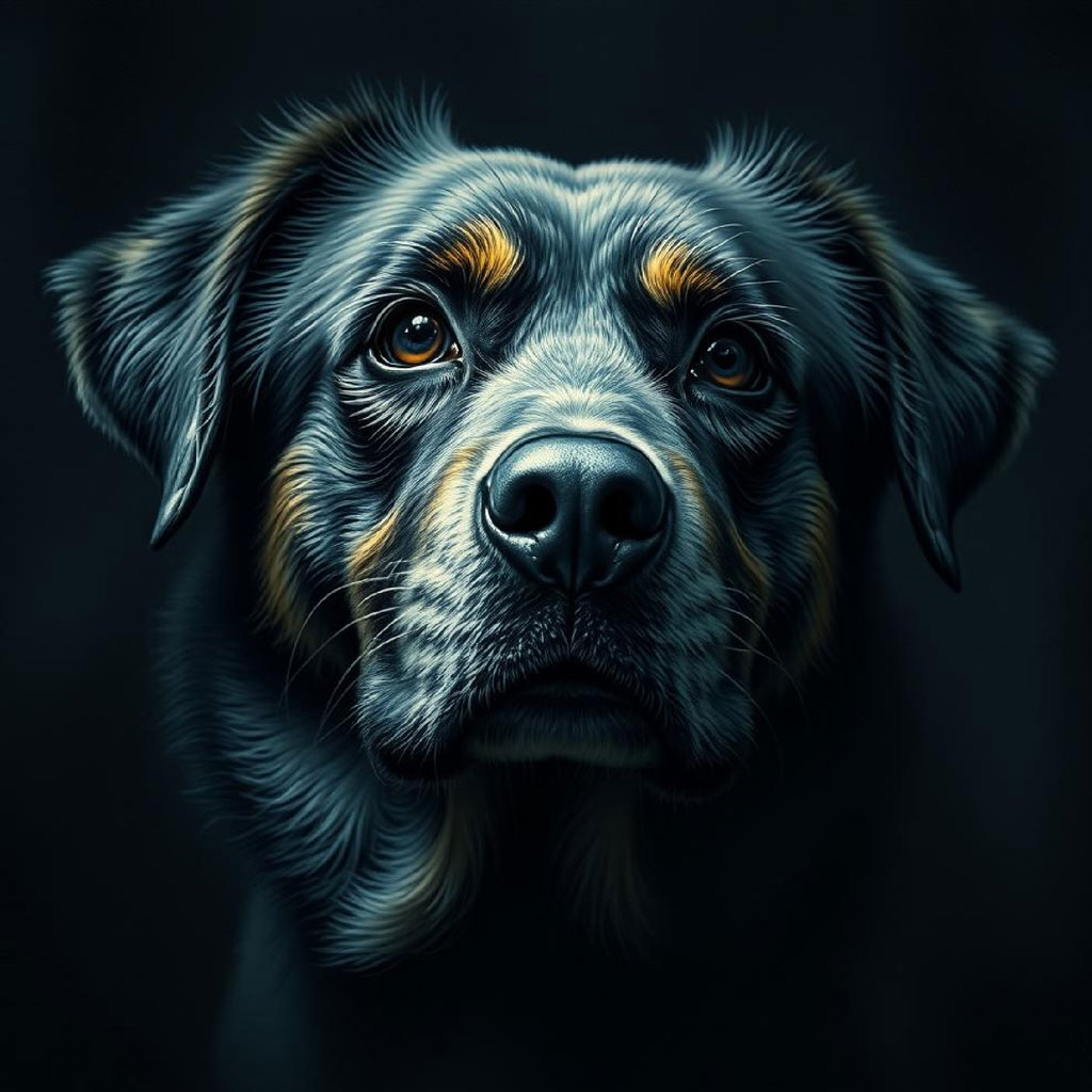 A close-up portrait of a woman with cracked skin and dark hair.