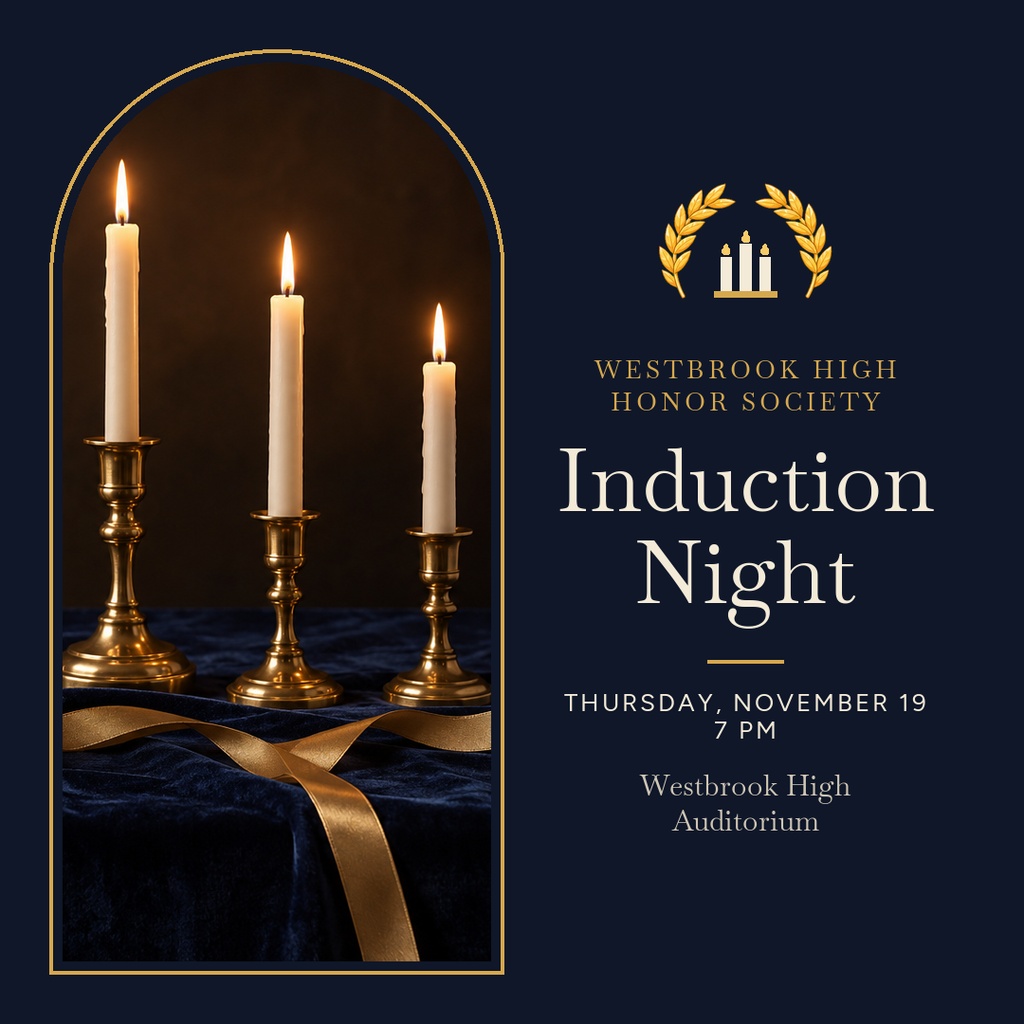 Square post with three lit candles on a dark navy and gold honor society induction design.