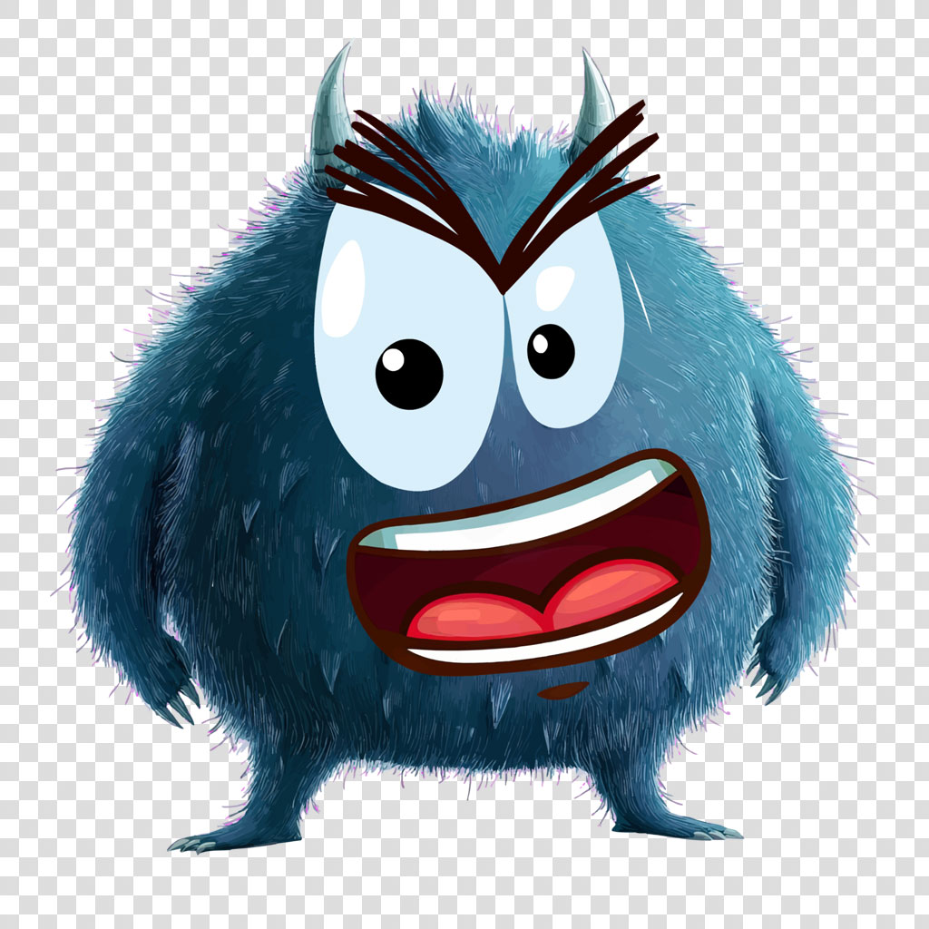 Angry blue monster with horns and large eyes