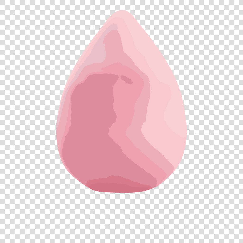 A digital illustration of a pink rose quartz gemstone